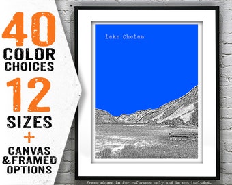 Lake Chelan WA Skyline Poster Art Print Washington Item T5074