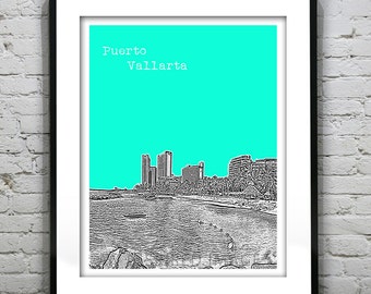 Puerto Vallarta Mexico Poster Art Skyline Print