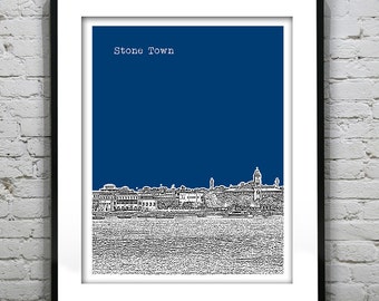 Stone Town Zanzibar Skyline Poster Art Print Africa Version 1