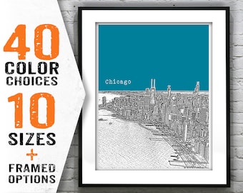 Chicago Poster Skyline Art Print  Illinois  Water view Item T1386