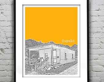 Tupelo Mississippi Poster Skyline Art Print Birthplace of Elvis Presley MS