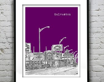 Galveston Skyline Poster Art Print Texas TX Item T5106
