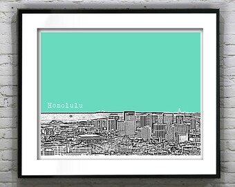 Honolulu Hawaii City Skyline Poster Art Print HI