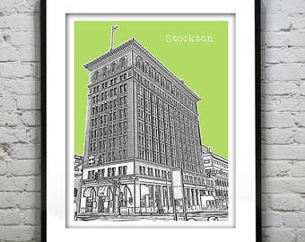 Stockton California Skyline Poster Print Art CA Item T4444