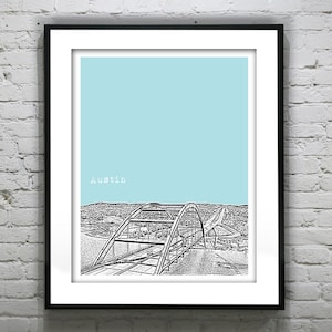 Austin Texas Pennybacker Bridge Poster skyline Art Print Austin TX Item T2198