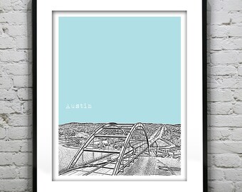 Austin Texas Pennybacker Bridge Poster skyline Art Print Austin TX Item T2198