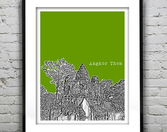 Angkor Thom Cambodia Poster Print Skyline Travel Art Asia