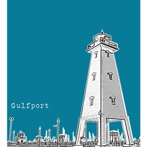 Gulfport Mississippi Poster Art Print Skyline MS Lighthouse Version 2 ...
