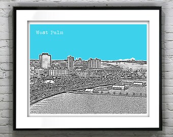 West Palm Beach Skyline Poster Art Print Florida Miami Ft Lauderdale