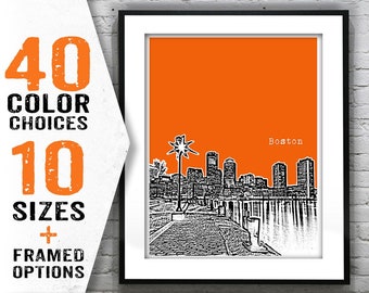 Boston Poster Art Massachusetts Skyline Print  Original Dusk Item T1677