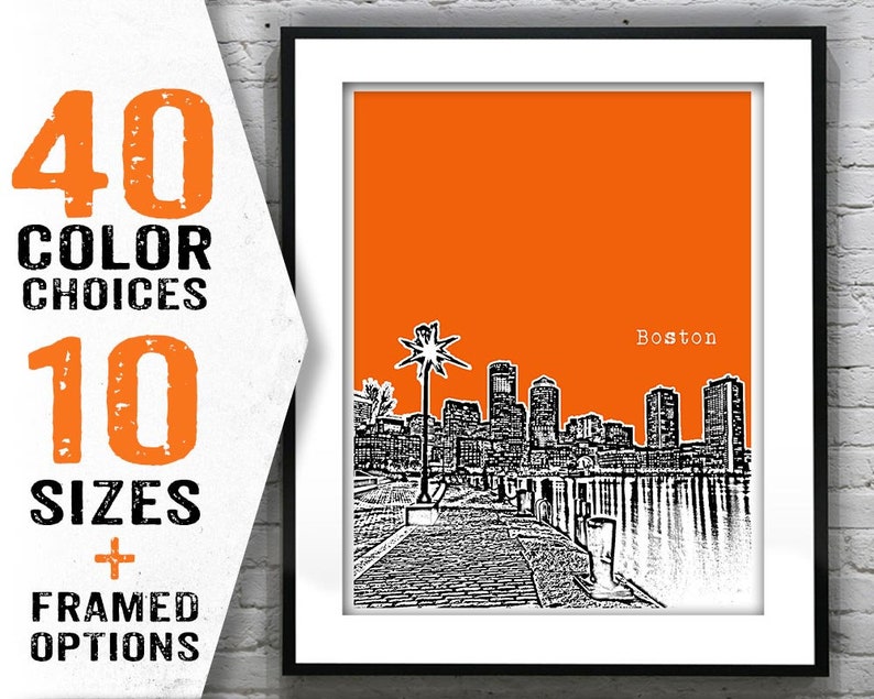Boston Poster Art Massachusetts Skyline Print Original Dusk Etsy