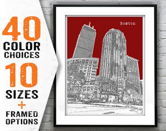 Boston Poster Art Skyline Print Massachusetts MA Item T1224
