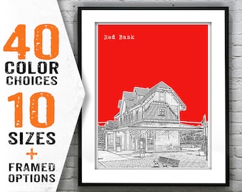 Red Bank New Jersey Skyline Poster Print Art New Jersey NJ Item T1396
