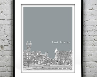 East Boston MA City Skyline Poster Art Print Massachusetts Item T2578