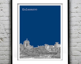 Kalamazoo Michigan Skyline Art Print Poster MI Version 1