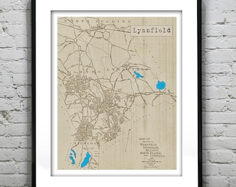 Lynnfield Poster Old Vintage Map Art Print Massachusetts Item T4909