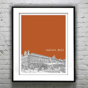 Capitol Hill Washington DC Skyline Poster Art Print Eastern Market  Item T1311