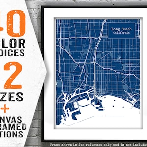 Long Beach California CA Blueprint Map Poster Art Print Item T4072