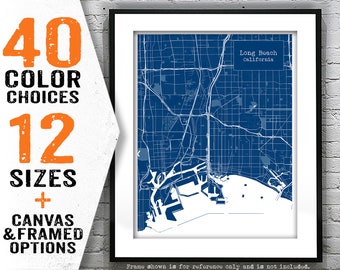 Long Beach California CA Blueprint Map Poster Art Print Item T4072