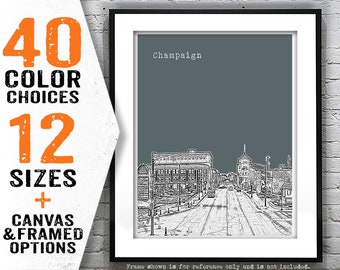 Champaign Illinois Poster Skyline Art Print Item T5218