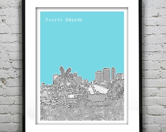 Port of Spain Trinidad Skyline Poster Art Print Puerto España Item T4392