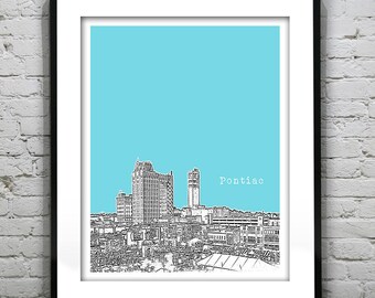 Pontiac Michigan Skyline Poster Art City Print MI Item S5008