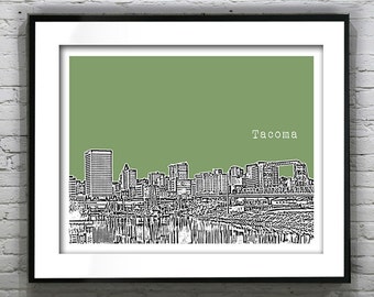 Tacoma Washington Poster Skyline Art Print  Item T1327