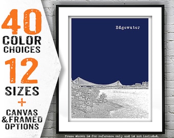 Edgewater New Jersey Poster Print Art NJ Skyline Item T4994