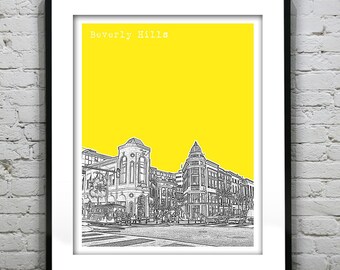 Beverly Hills California Skyline Art Print Poster CA Rodeo Drive