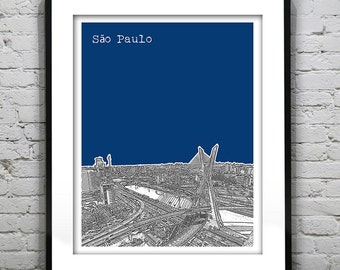 Sao Paulo Brazil Poster Print Skyline Art South America Version 3 Octávio Frias de Oliveira Bridge