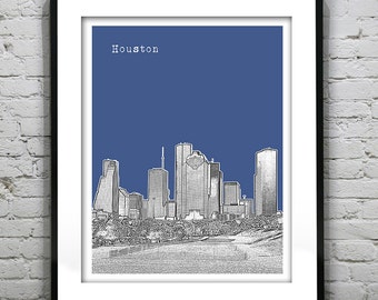 Houston Poster Texas Skyline  Print Art Version 2