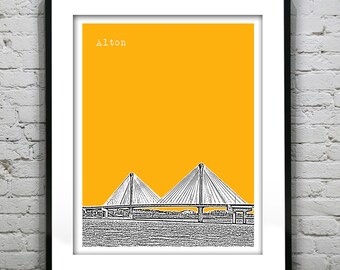 Alton Illinois Poster Skyline Art Print  IL Version 1