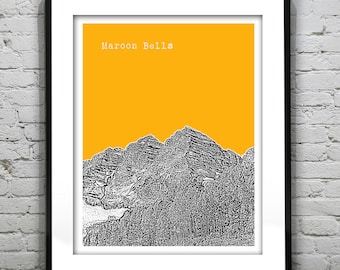 Maroon Bells Aspen Colorado Poster Art Print  Skyline Item T1090