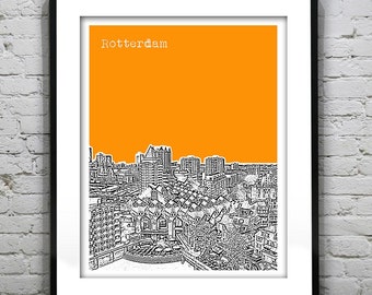 Rotterdam Netherlands Skyline Poster Art Print Cube Houses viewed from the Oude Haven
