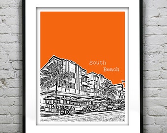 South Beach Skyline Poster Miami Art Print Florida Biscayne Bay