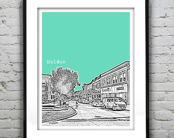 Malden Massachusetts Skyline Poster Art MA Item T4376