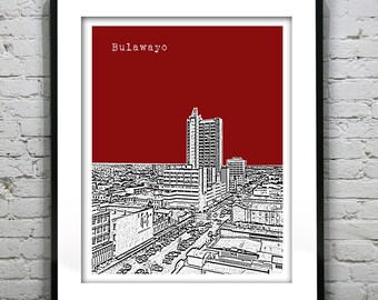 Bulawayo Zimbabwe  Skyline Art Print Poster Version 1