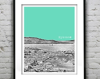 Mykonos Greece City Skyline Poster Art Print
