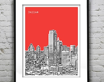 Dallas Texas Poster Print Skyline Art TX Version 2