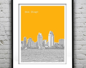 San Diego California Skyline Art Print Poster CA Item T2224