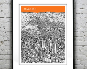 Medellin Colombia Poster Print Skyline Art Item T2519