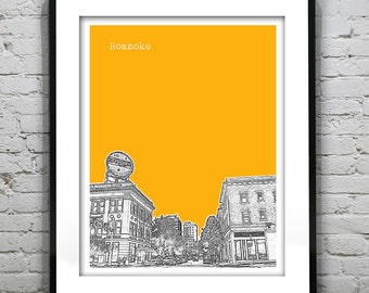 Roanoke Virginia City Skyline Poster Art Print VA Item T2803