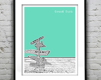 Grand Turk Skyline Poster Art Turk and Caicos Islands