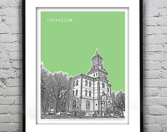 Corvalis Skyline Poster Art Print Washington WA Version 1
