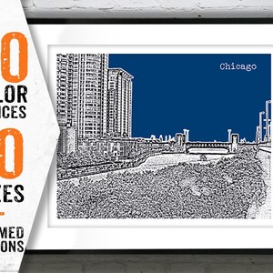 Chicago Skyline Poster Art Print Illinois IL Waterfront Bridge Landscape Item T1568
