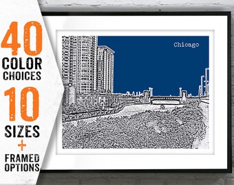 Chicago Skyline Poster Art Print Illinois IL Waterfront Bridge Landscape Item T1568