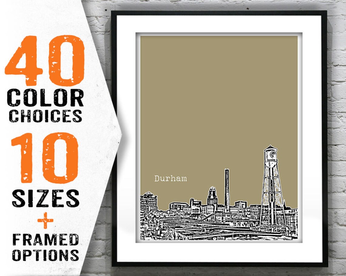 Durham North Carolina Poster Art Print City Skyline NC Item Etsy