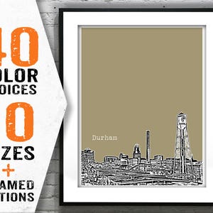 Durham North Carolina Poster Art Print City Skyline NC Item T1408