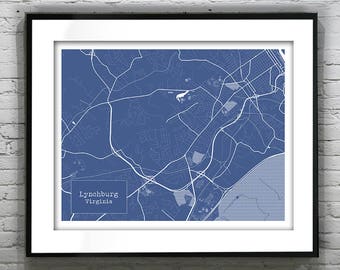 Lynchburg Virginia Blueprint Map Poster Art Print - Several Sizes Available