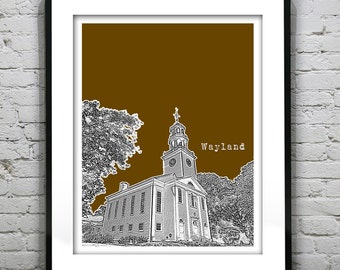 Wayland Massachusetts Skyline Poster Art Print MA